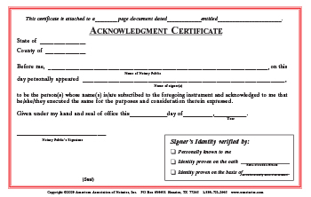 Hawaii Acknowledgment Notarial Certificate Pad