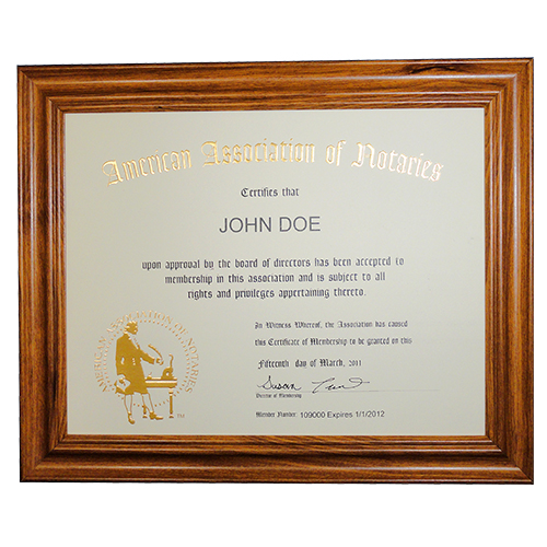 AAN Membership Certificate Frame - Hawaii